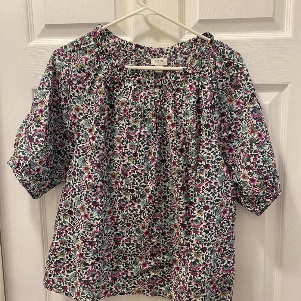 J. Crew Pink and Green Floral Blouse